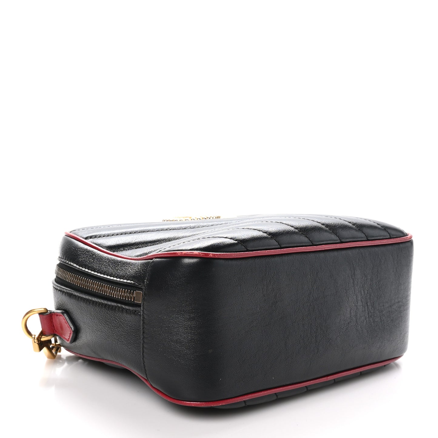 Vintage Effect Calfskin Matelasse Diagonal Small Torchon GG Marmont Bamboo Top Handle Shoulder Bag Black Romantic Cherry