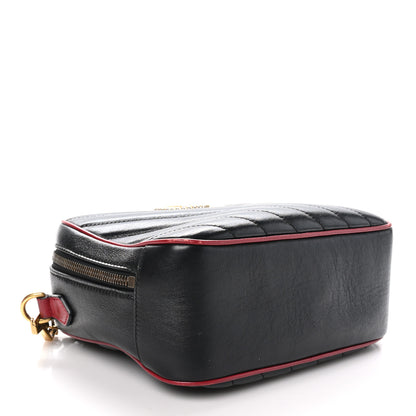 Gucci Vintage Effect Calfskin Matelasse Diagonal Small Torchon GG Marmont Bamboo Top Handle Shoulder Bag Black Romantic Cherry 4 of 13