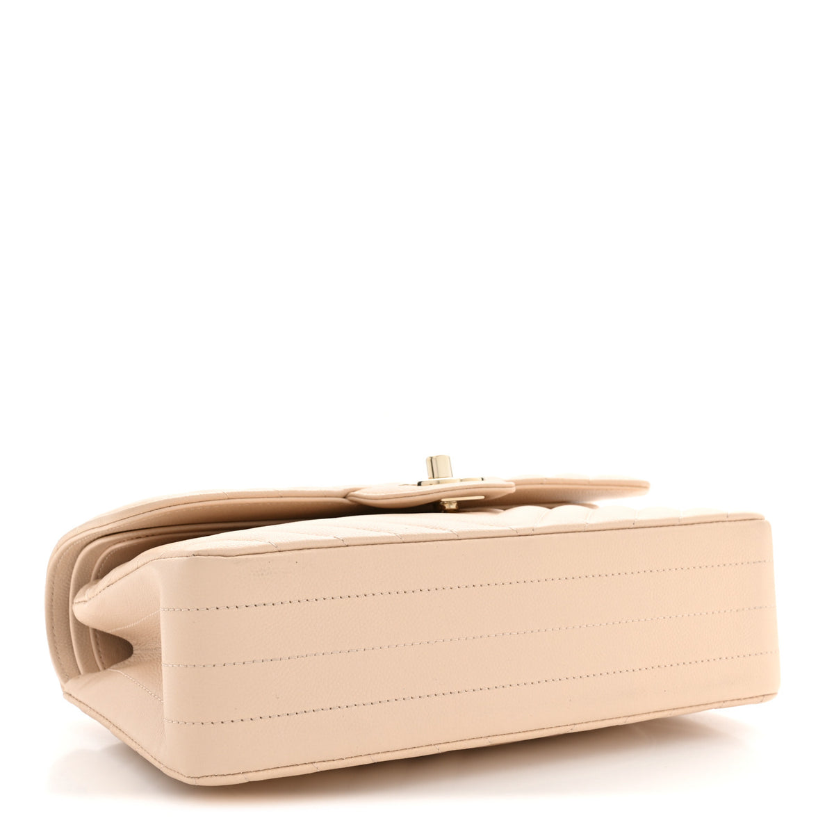 Caviar Chevron Quilted Small Double Flap Beige