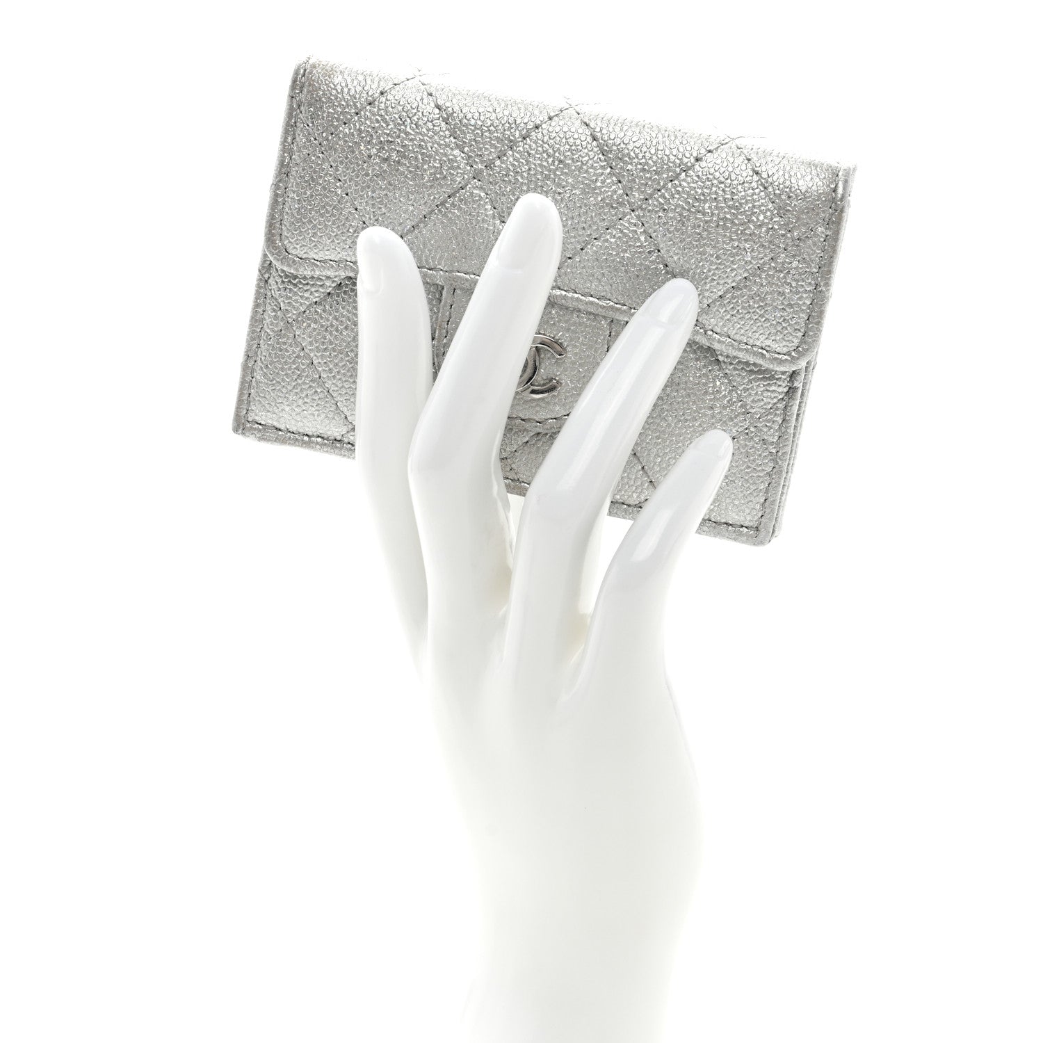 Chanel Caviar Quilted Double Flap Wallet Silver 2 of 8