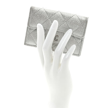 Chanel Caviar Quilted Double Flap Wallet Silver 2 of 8