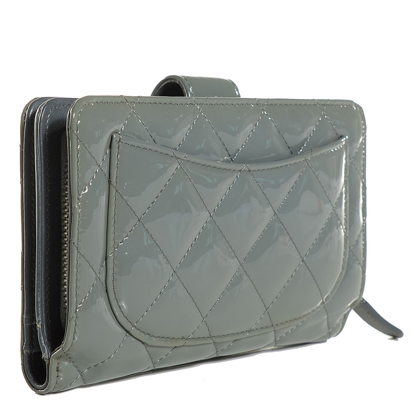 Patent Quilted L-Zip Pocket Wallet Grey