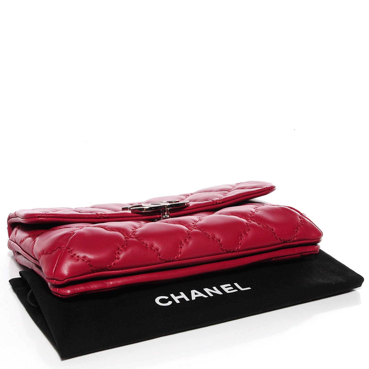 Chanel Calfskin Quilted Double Stitch Hamptons Clutch with Chain Red 4 of 7
