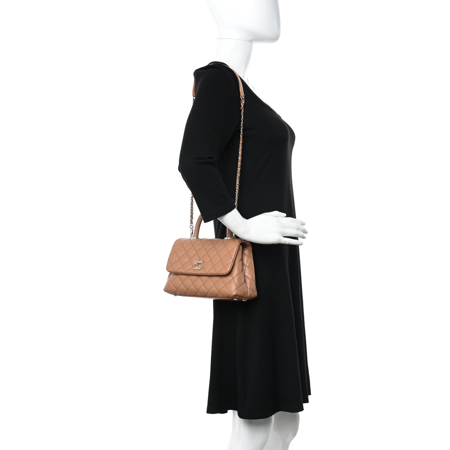 Caviar Quilted Mini Coco Handle Flap Brown