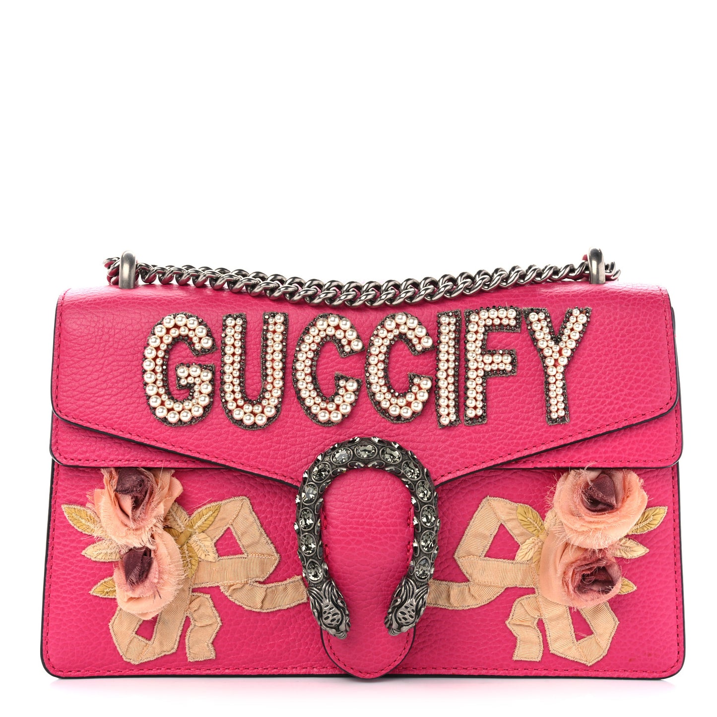 Pebbled Calfskin Embellished Guccify Small Dionysus Shoulder Bag Rosa
