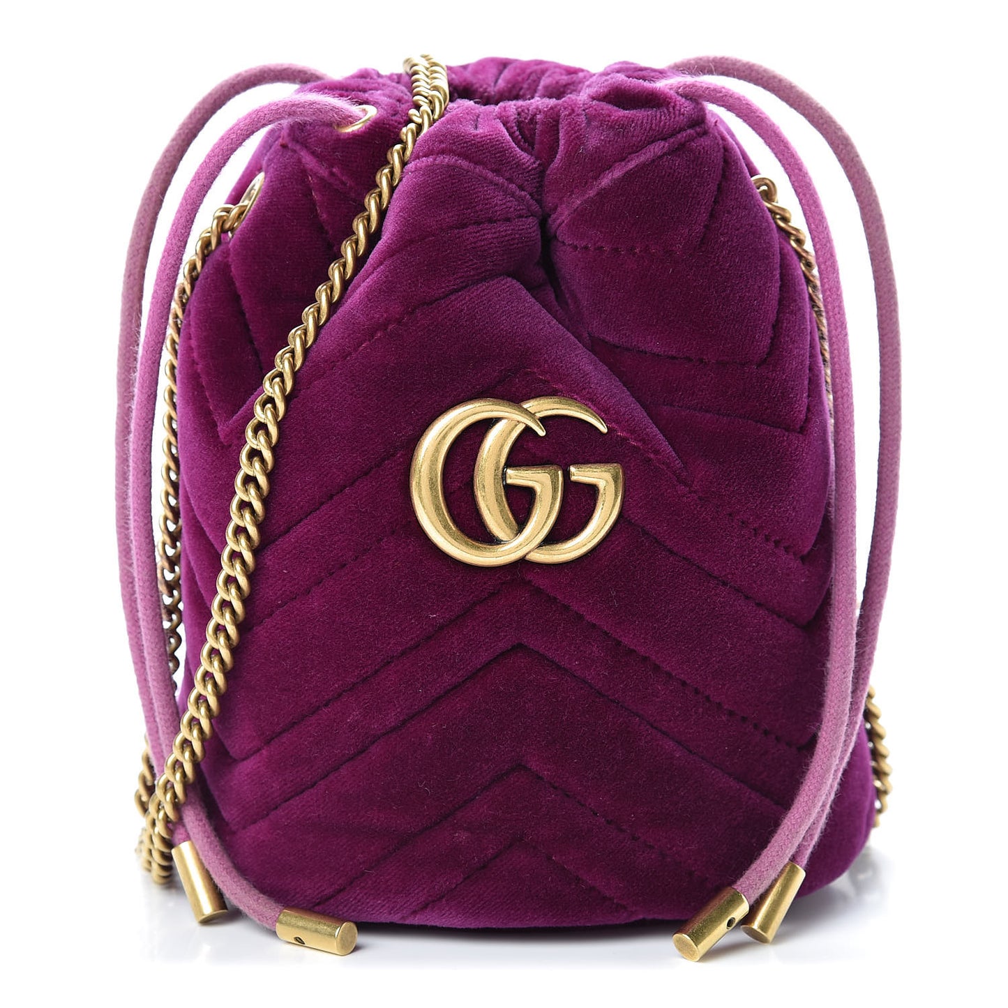 Velvet Matelasse Mini GG Marmont 2.0 Bucket Bag Fuchsia Violet Cyclamen
