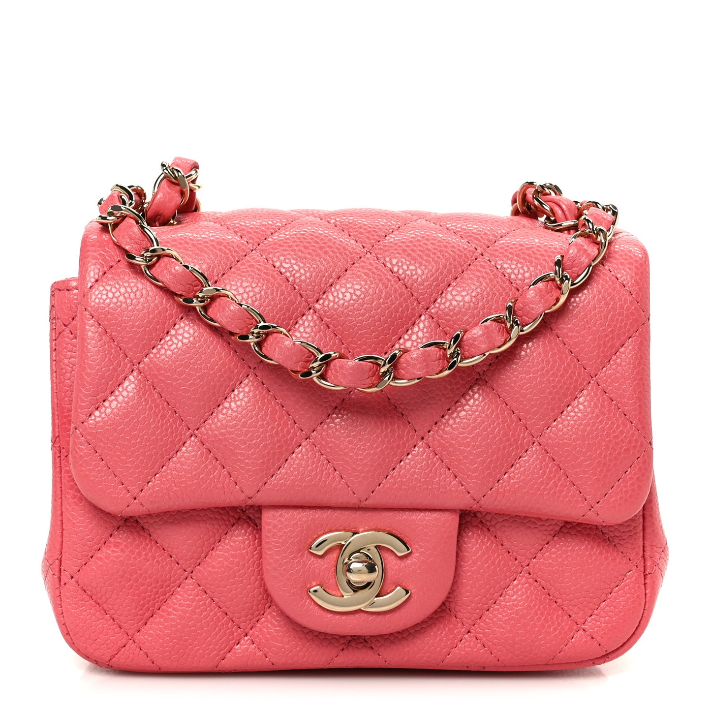 Iridescent Caviar Quilted Mini Square Flap Pink