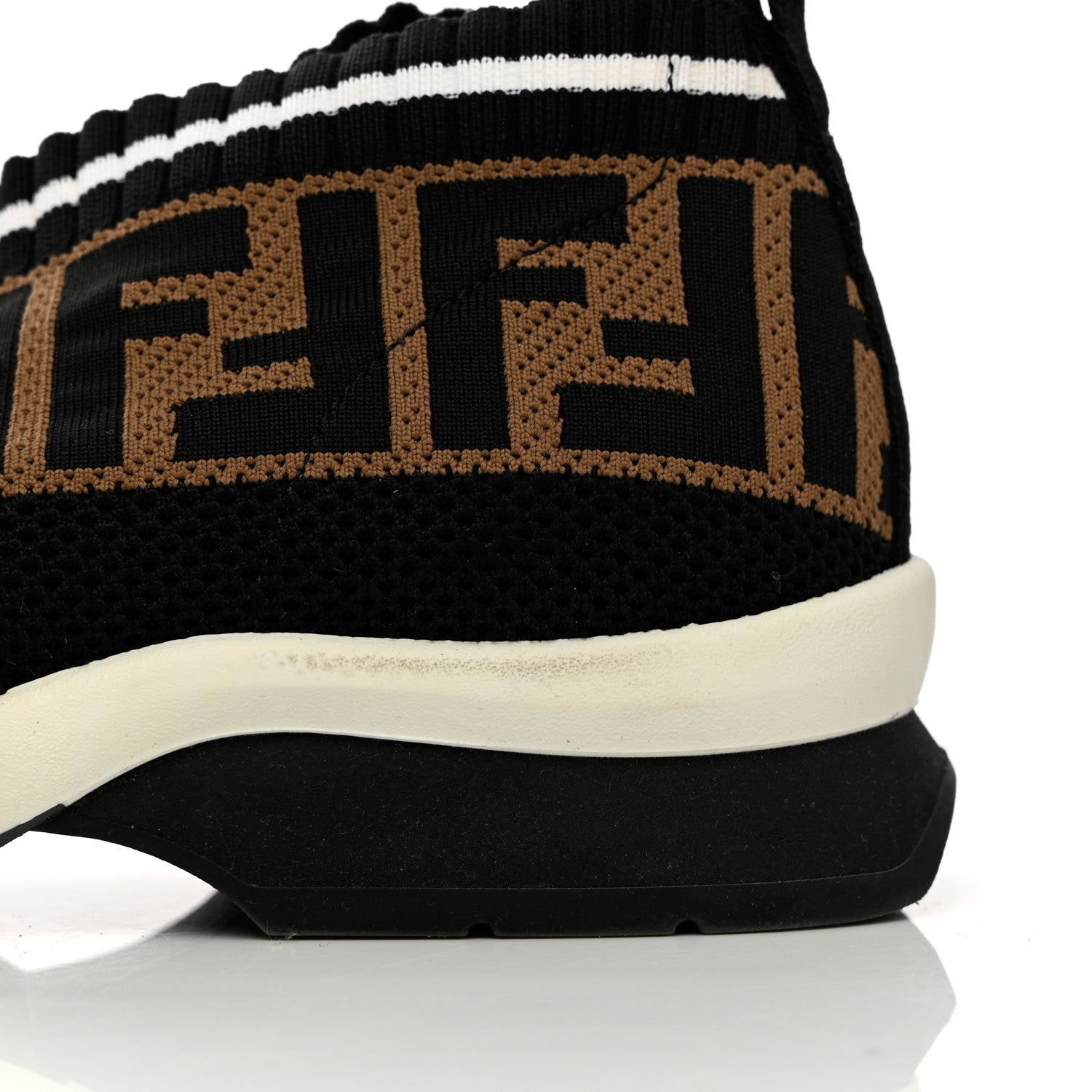 Fendi Stretch Yarn FF Stiff Band Rockoko Sneakers 37.5 Black White Tobacco 15 of 19