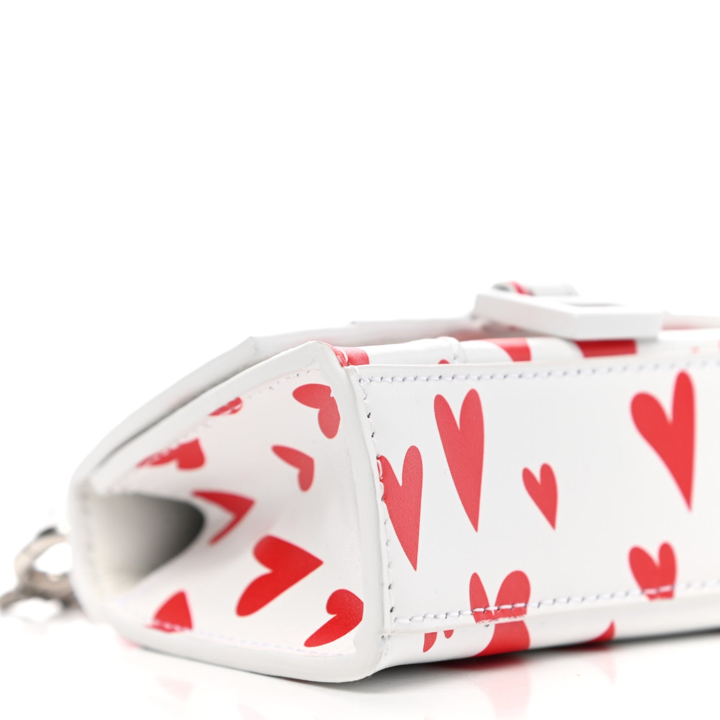 Smooth Calfskin Heart Hourglass Top Handle Bag Mini with Chain White Red