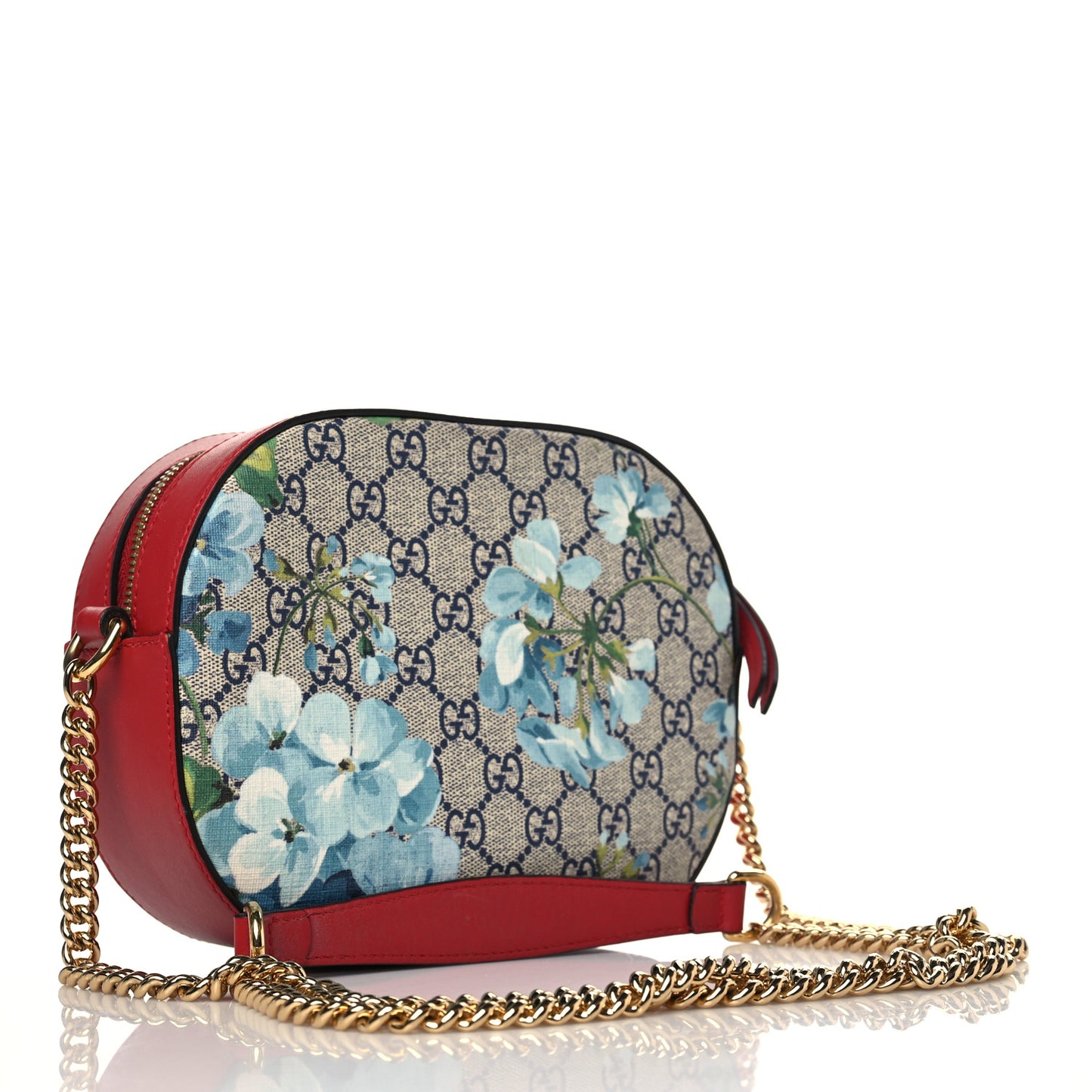 GG Supreme Monogram Blooms Mini Chain Shoulder Bag Beige Blue Navy Hibiscus Red
