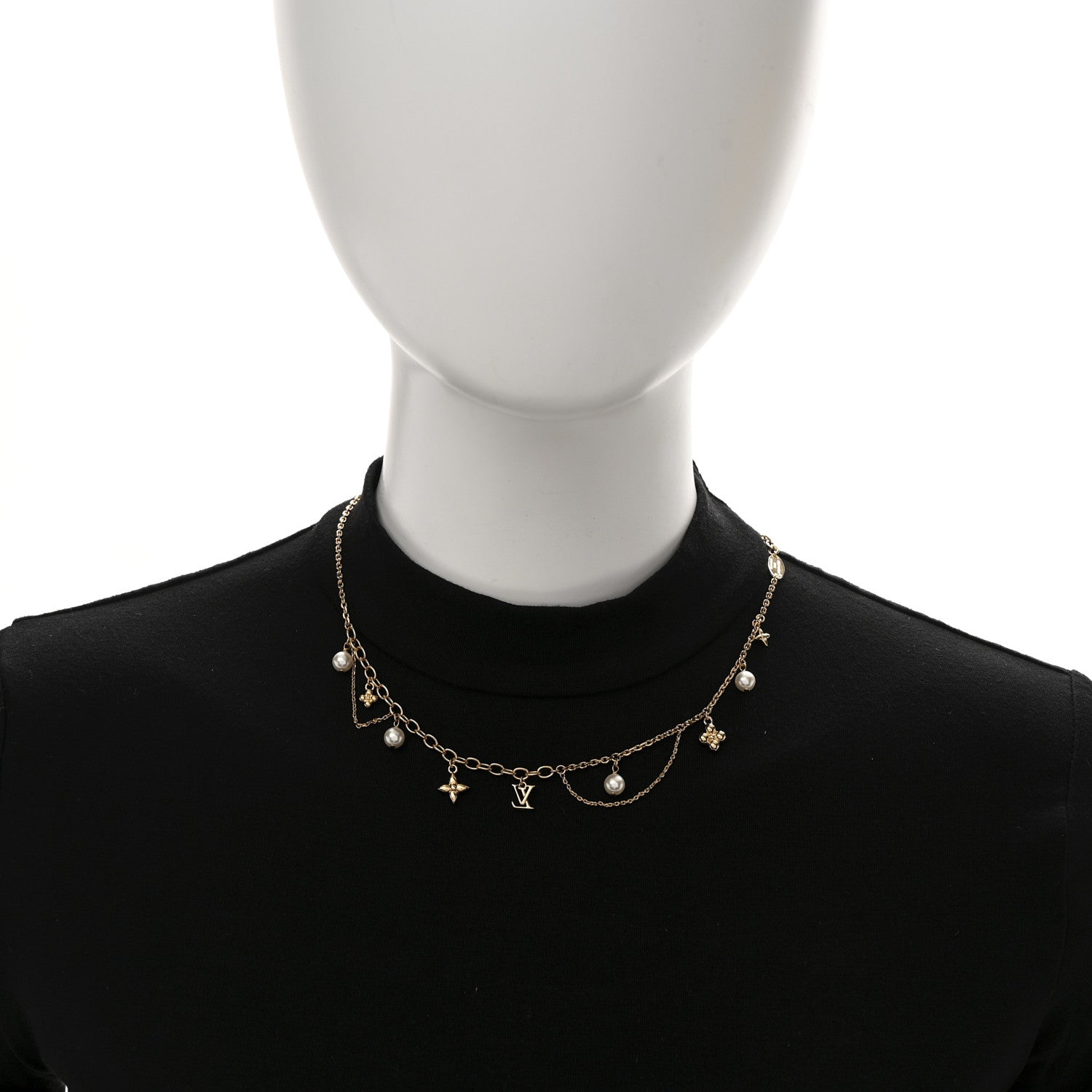 Louis Vuitton Metal Blooming Pearls Necklace Gold 2 of 7