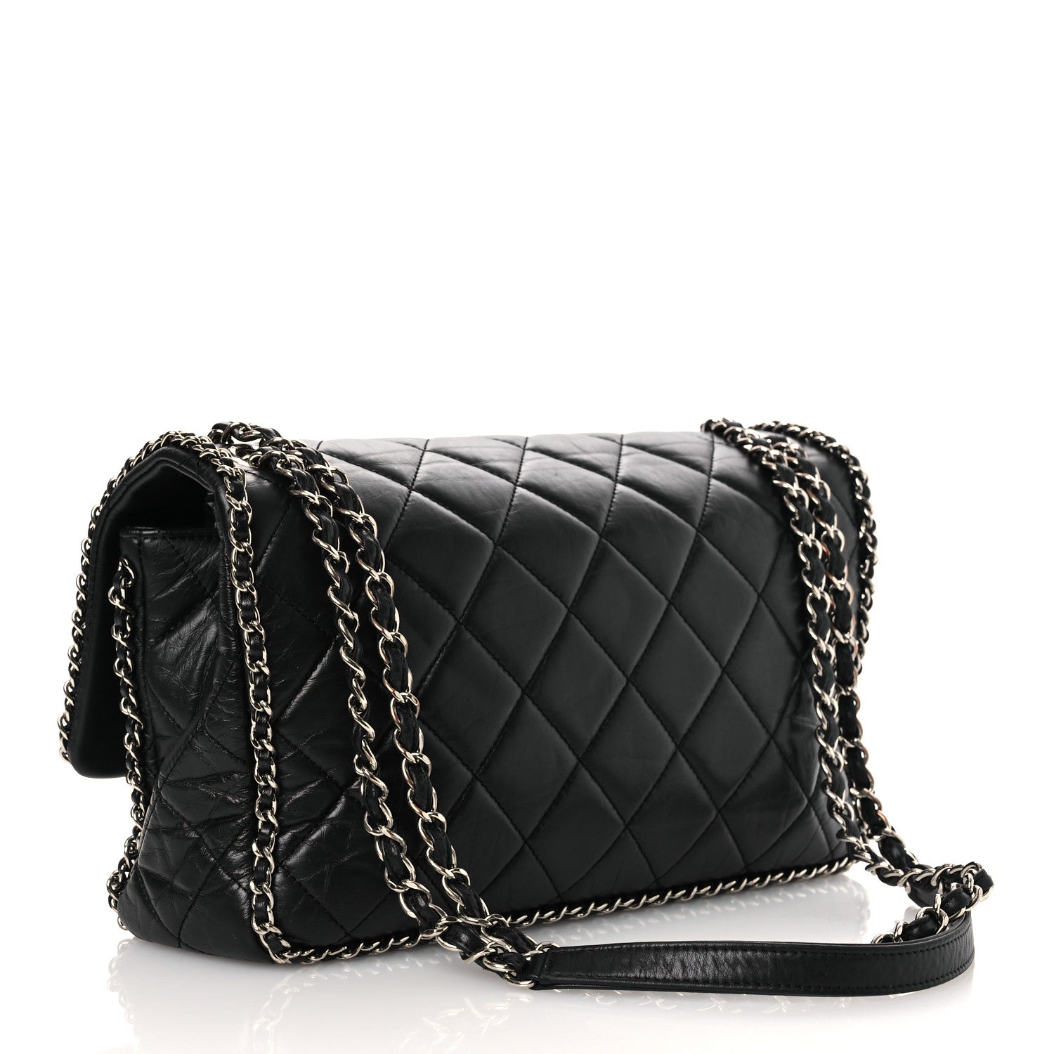Chanel Crumpled Calfskin Quilted Large Chain Around Flap Black 3 of 15