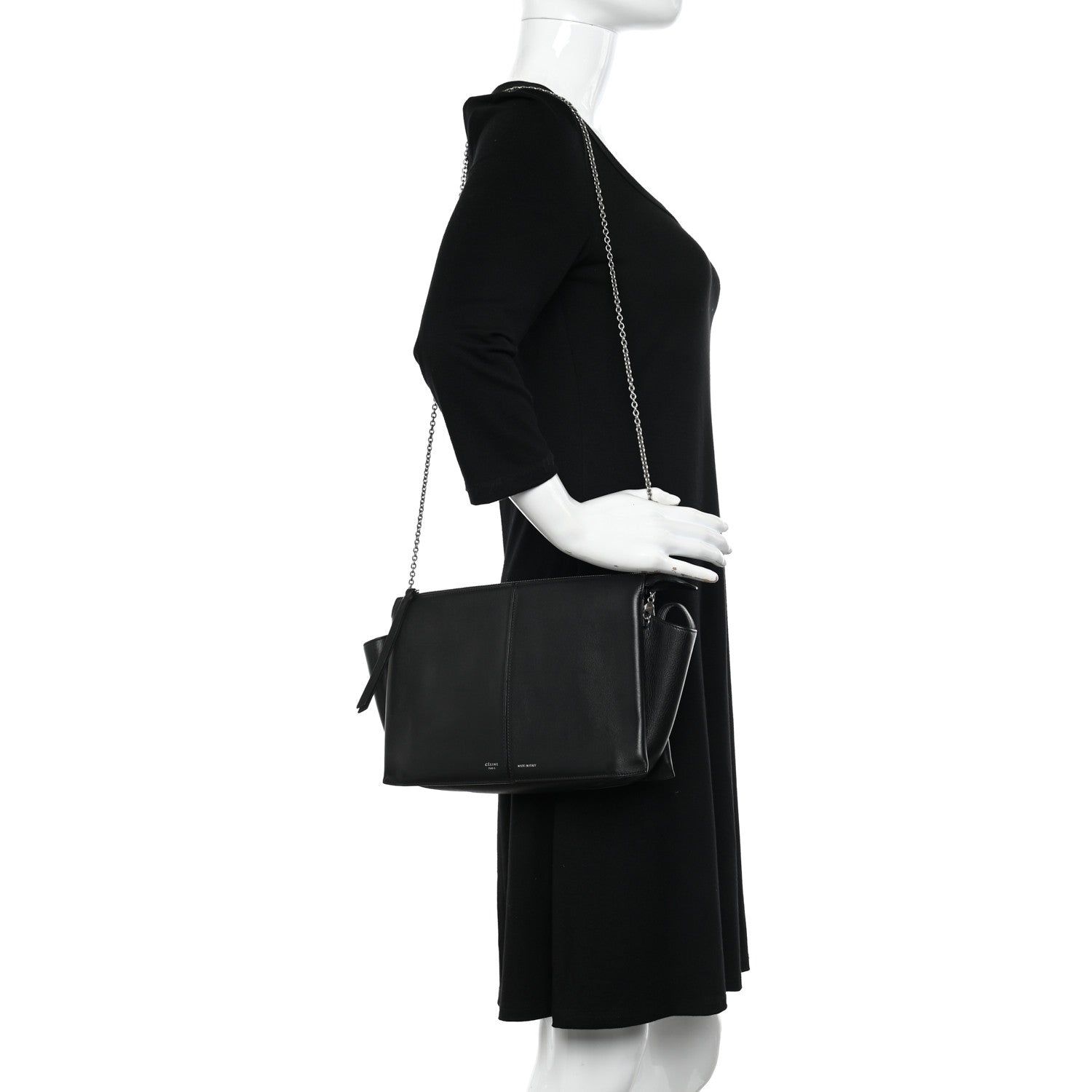 Celine Smooth Calfskin Tri-Fold Clutch on Chain Black 2 of 12