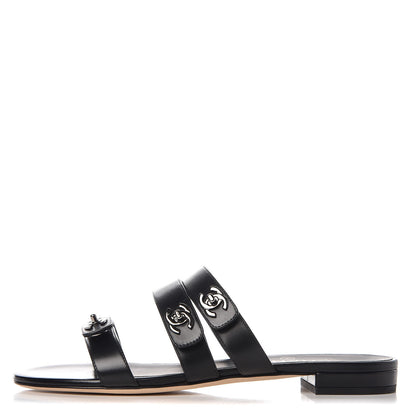 Chanel Calfskin CC Turnlock Mule Sandals 38 Black 1 of 9