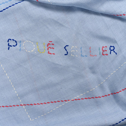 Hermes Cashmere Silk Embroidered Giant Pique Sellier Scarf 140 Bleu Ciel Rose Jaune 5 of 5