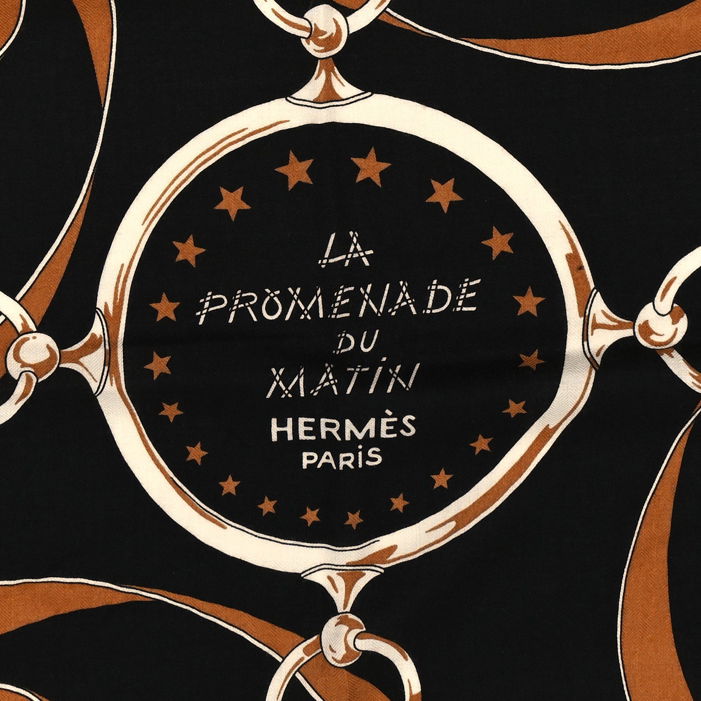 Cashmere Silk La Promenade du Matin Bandana Shawl 140 Black Noisette Gold