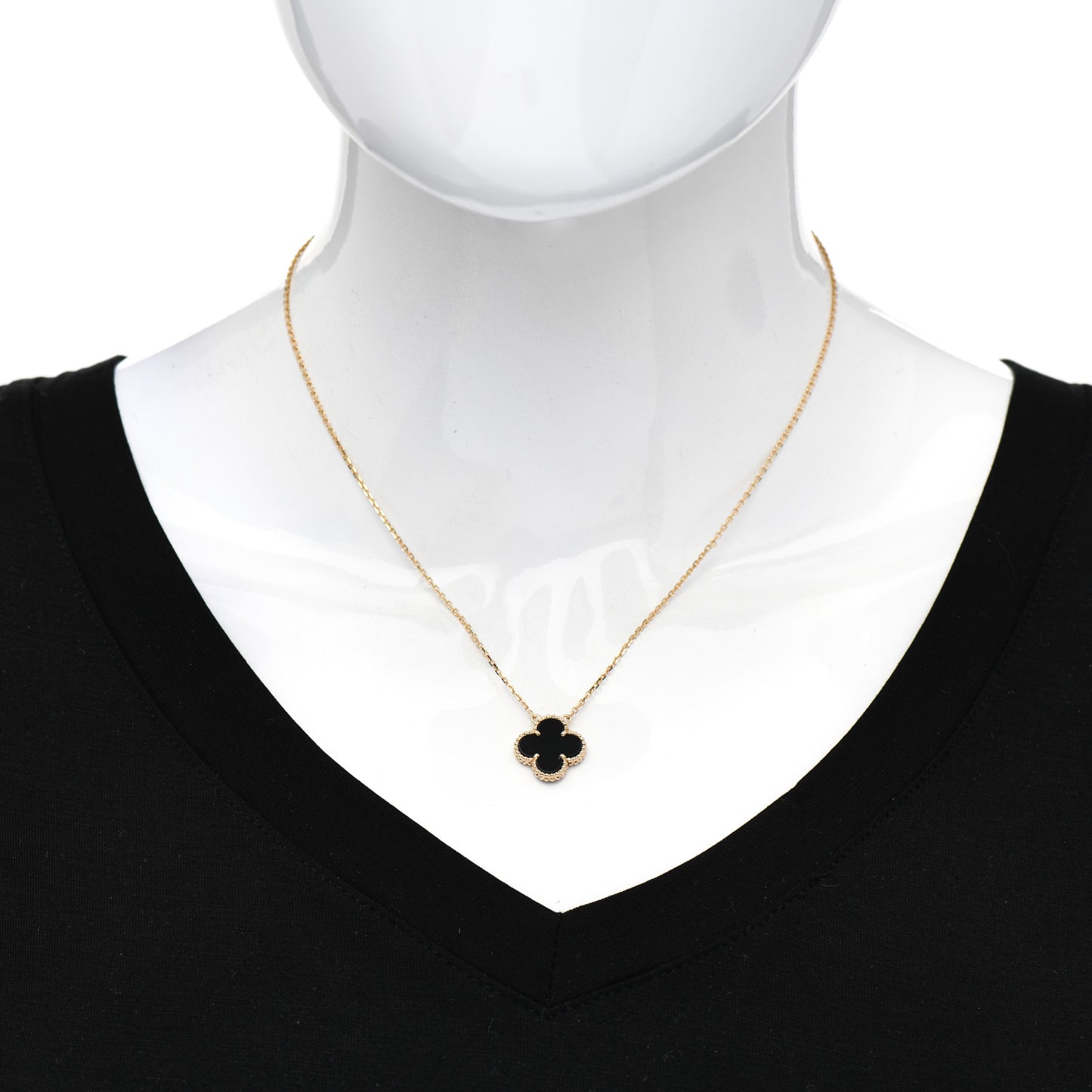 18K Yellow Gold Black Onyx Vintage Alhambra Pendant Necklace