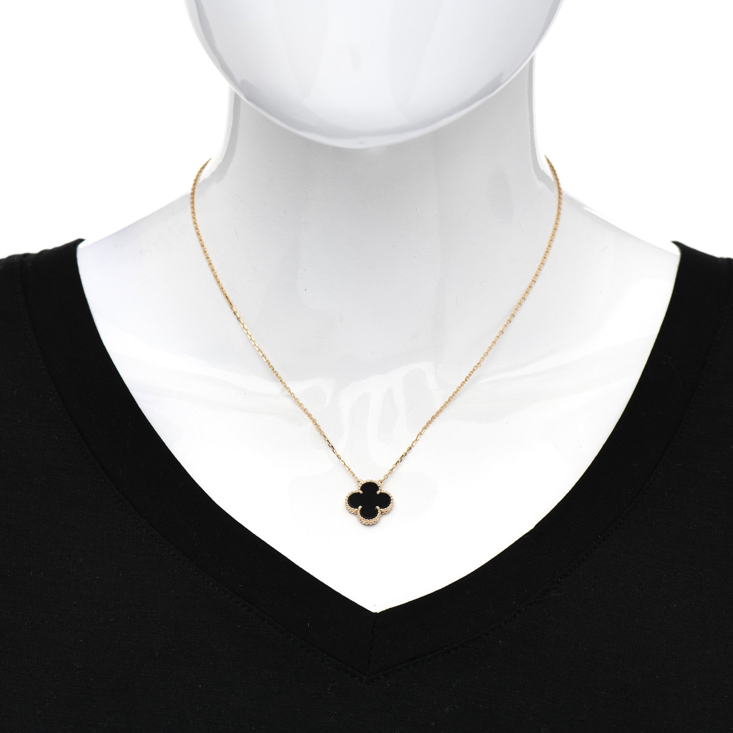 Van Cleef & Arpels 18K Yellow Gold Black Onyx Vintage Alhambra Pendant Necklace 2 of 5