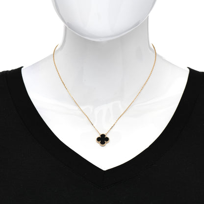 Van Cleef & Arpels 18K Yellow Gold Black Onyx Vintage Alhambra Pendant Necklace 2 of 5