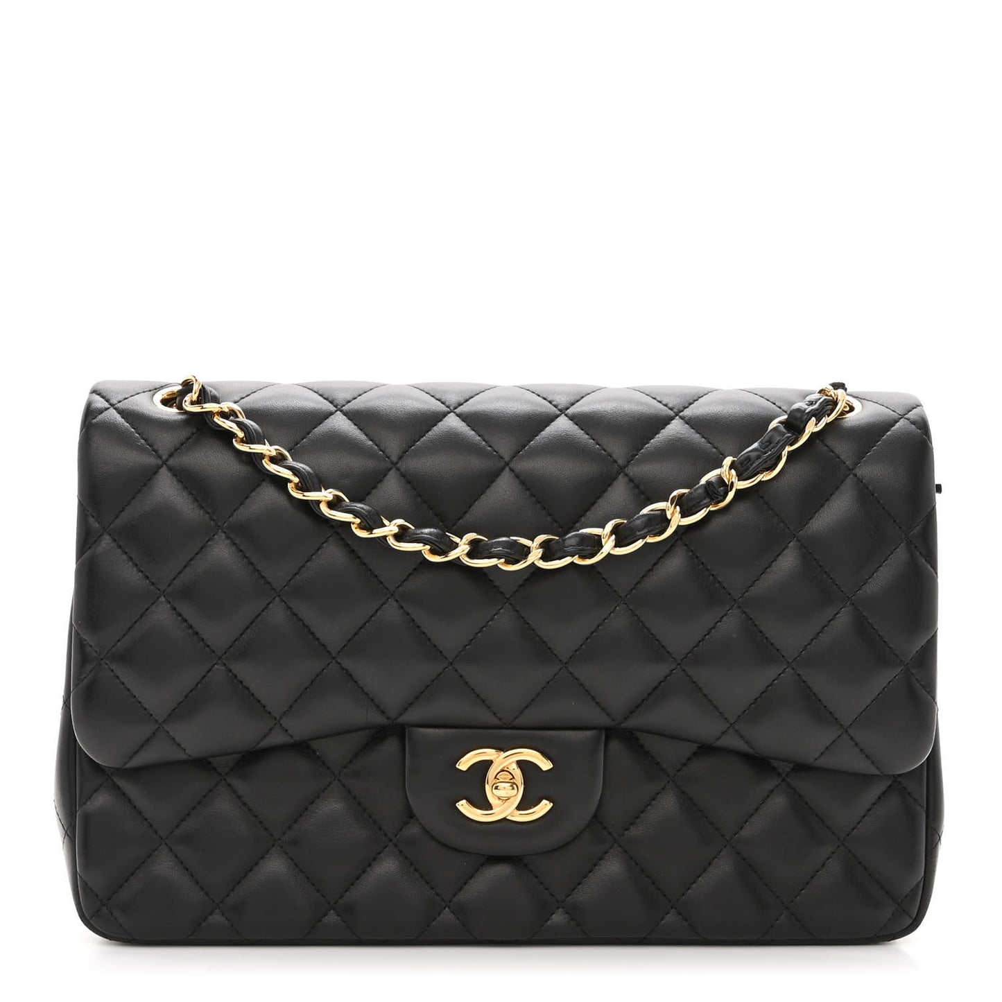 Lambskin Quilted Jumbo Double Flap Black