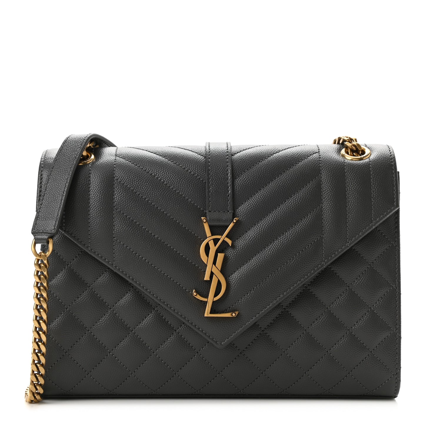 Grain De Poudre Textured Mixed Matelasse Medium Triquilt Monogram Satchel Fog