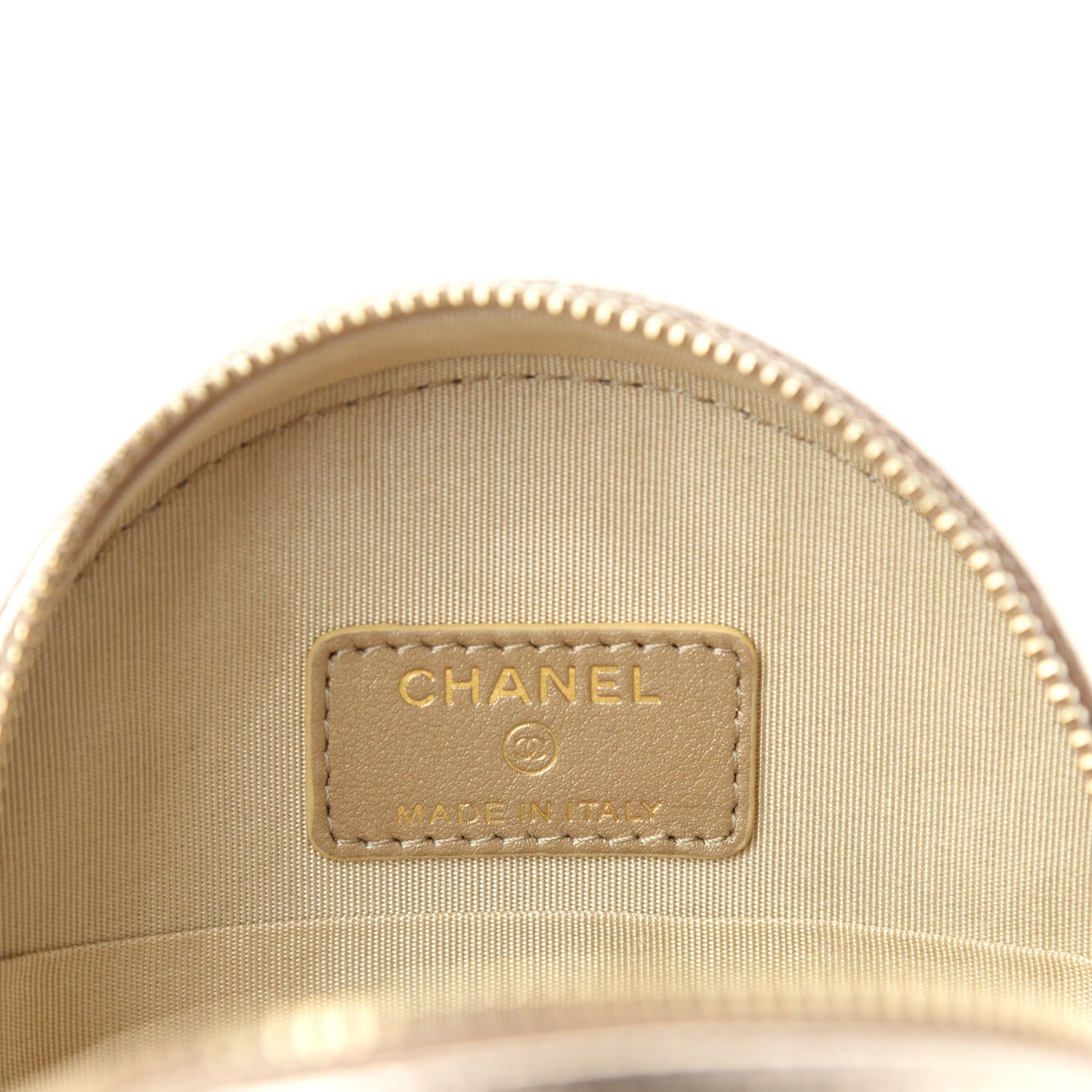 Metallic Lambskin Quilted Chanel 19 Round Clutch With Chain Gold