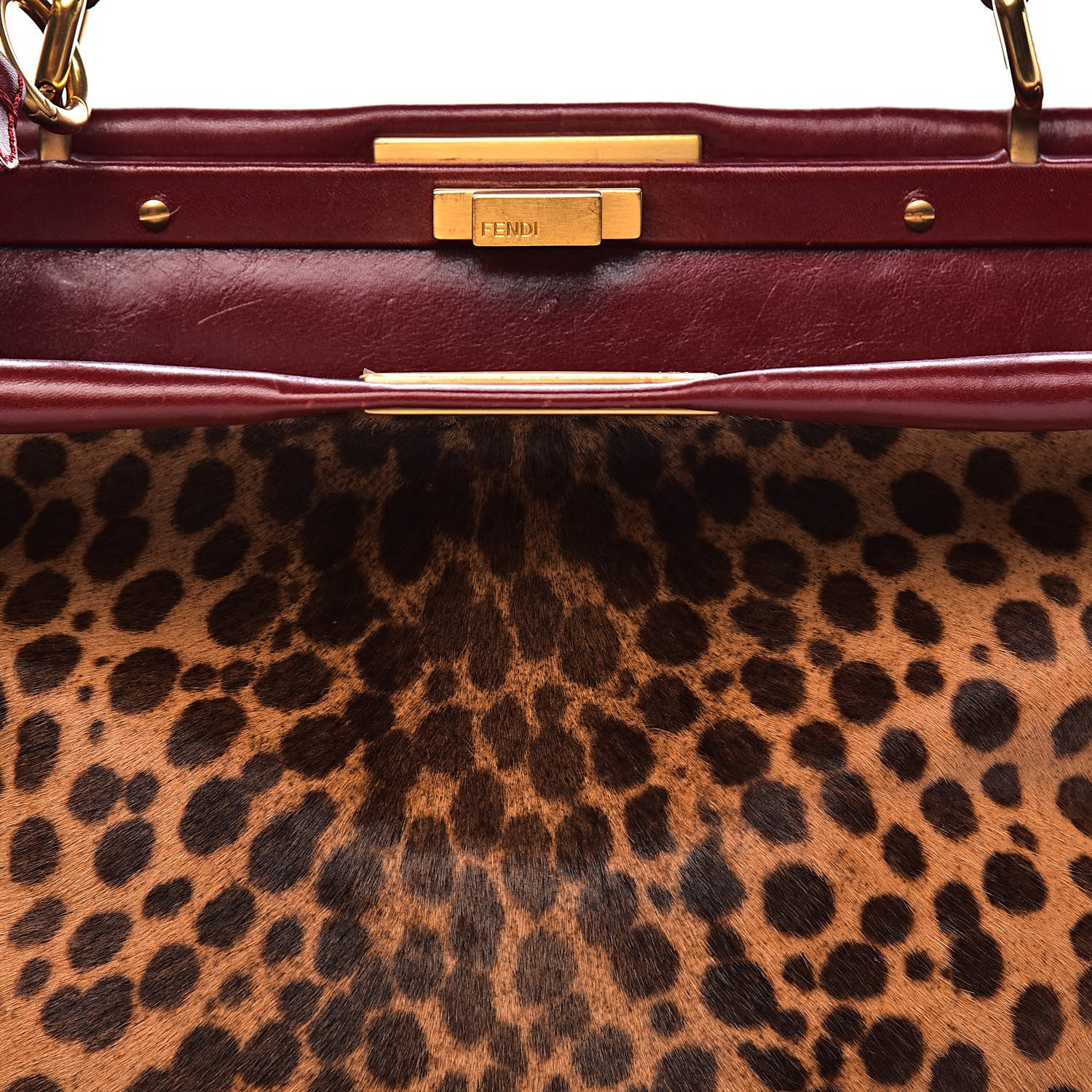 Fendi Calf Hair Leopard Print Large Peekaboo Iconic Satchel Rosso Cilegia 14 of 14