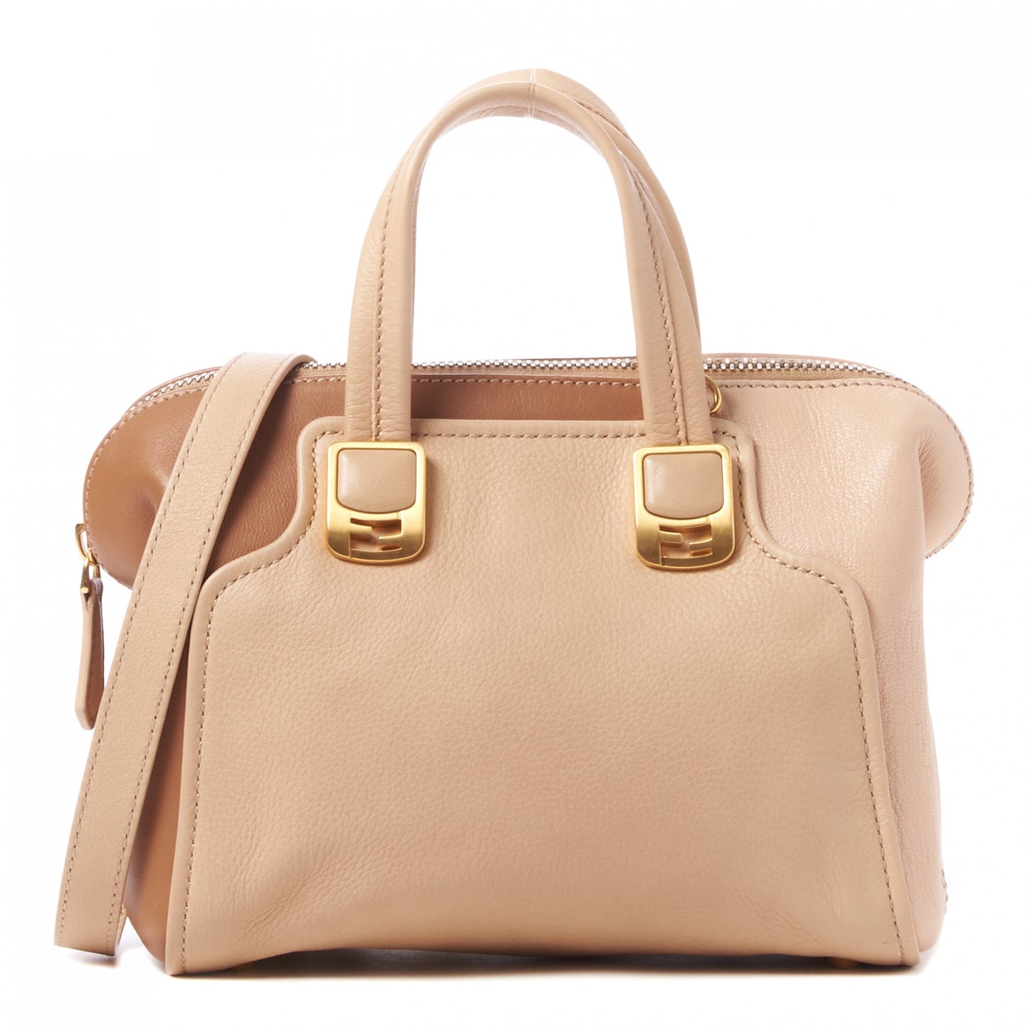 Capra Vitello Dolce Marmol Colorblock Small Chameleon Tote Cipria Makeup Camel