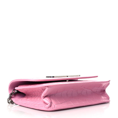 Balenciaga Extra Supple Calfskin Crocodile Embossed Gossip Wallet On Chain Candy Pink 4 of 10