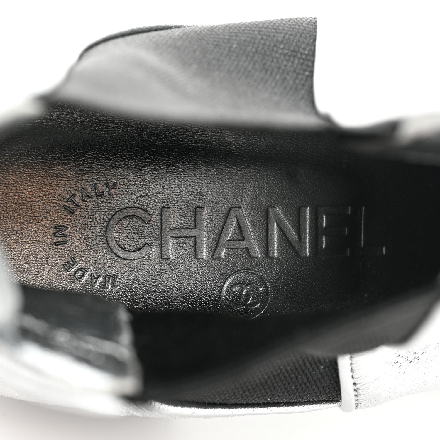 Chanel Fantasy Laminated Lambskin Cap Toe Ankle Boots 37 Silver 7 of 10