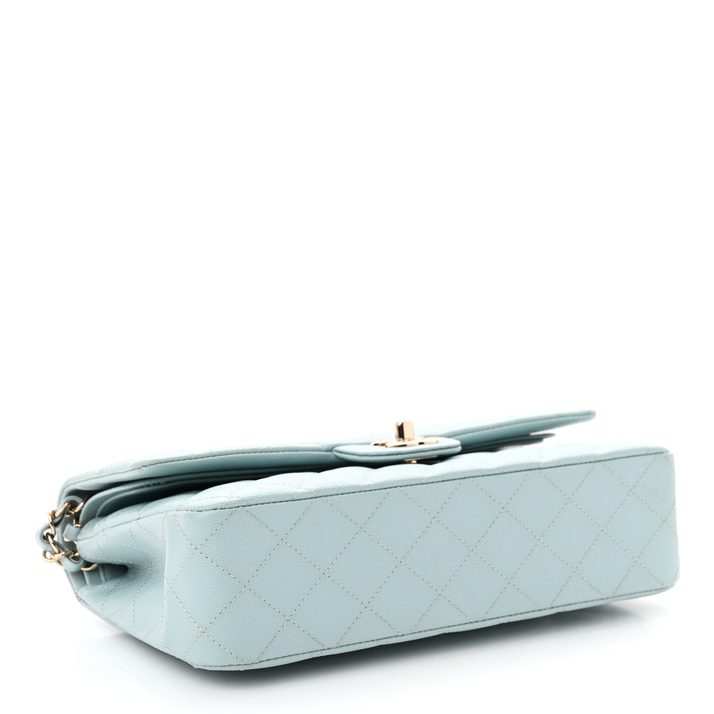Caviar Quilted Medium Double Flap Light Blue