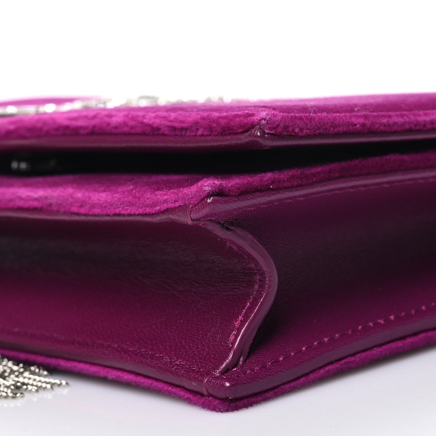Saint Laurent Velvet Crystal Monogram Kate Tassel Shoulder Bag Fuchsia 10 of 11