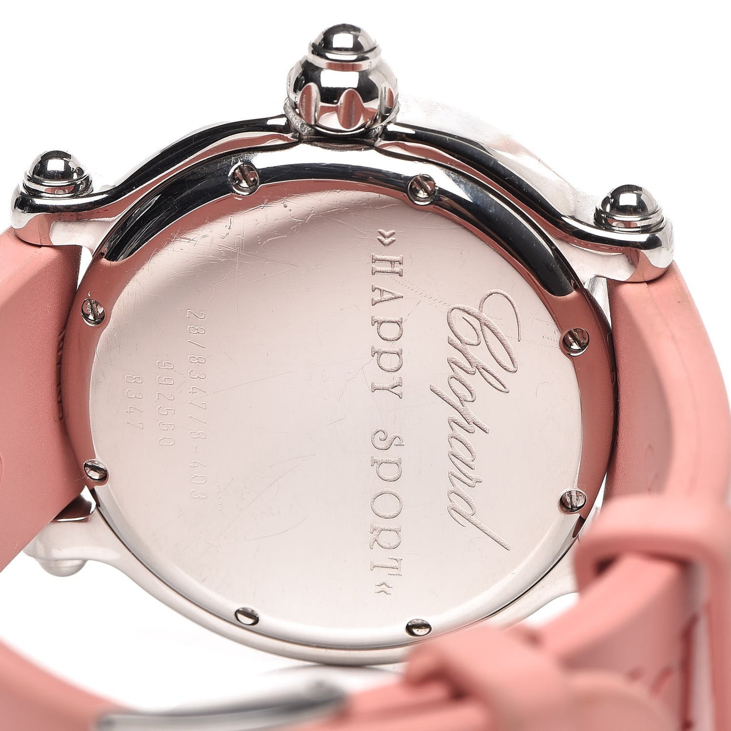 Stainless Steel Rubber Diamond Pink Sapphire Pink Mother of Pearl 38mm Happy Sport Fish Quartz Watch