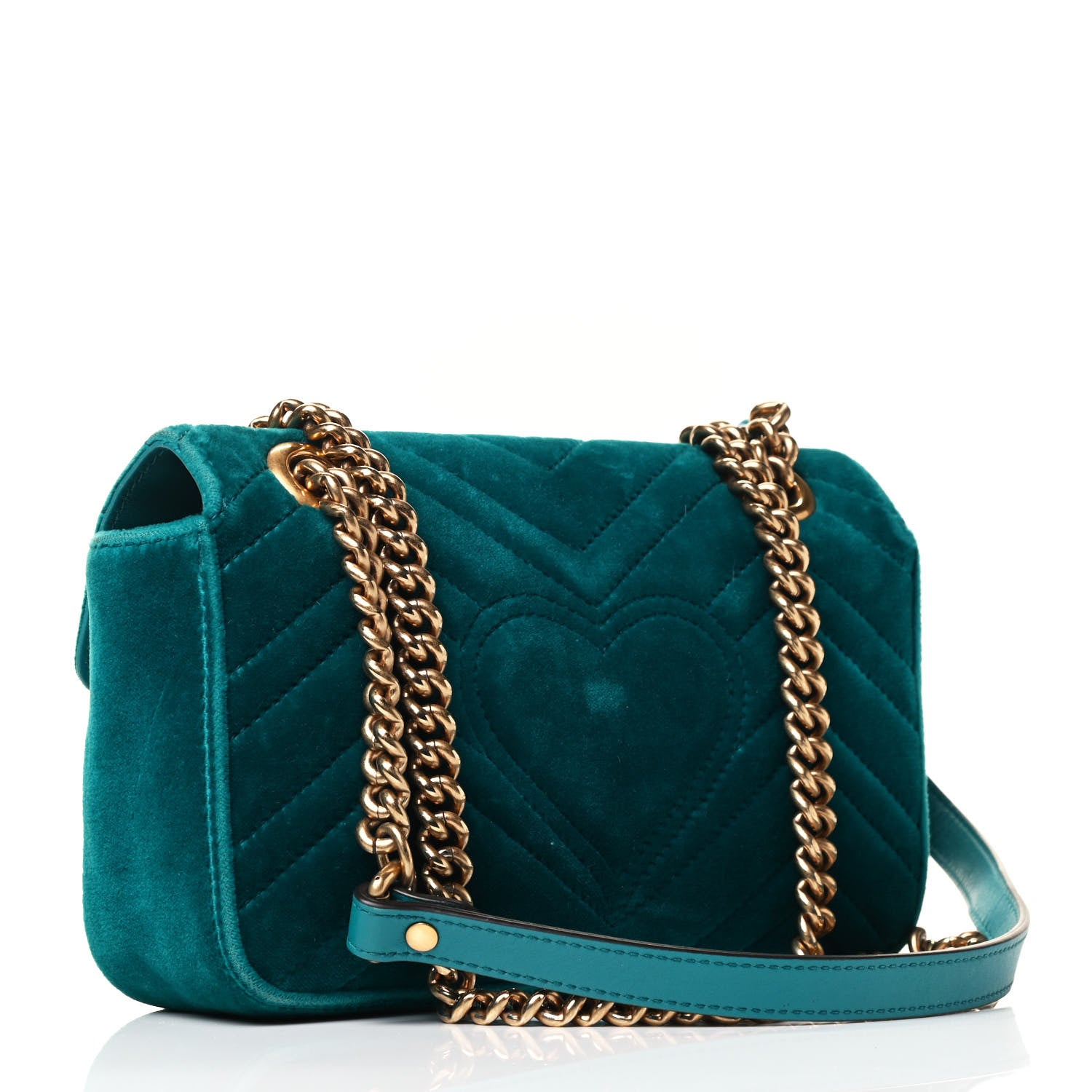 Gucci Velvet Matelasse Mini GG Marmont Shoulder Bag Pavone Cyan 2 of 4