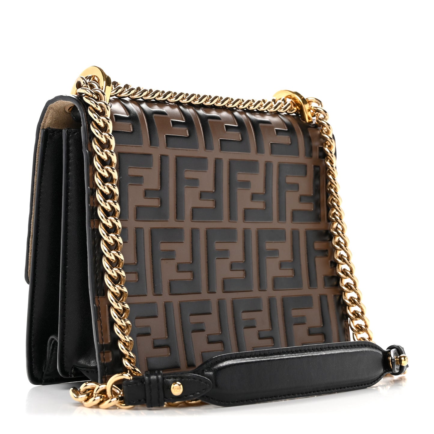 Vitello Liberty Bi-Color FF 1974 Embossed Small Kan U Shoulder Bag Maya Black