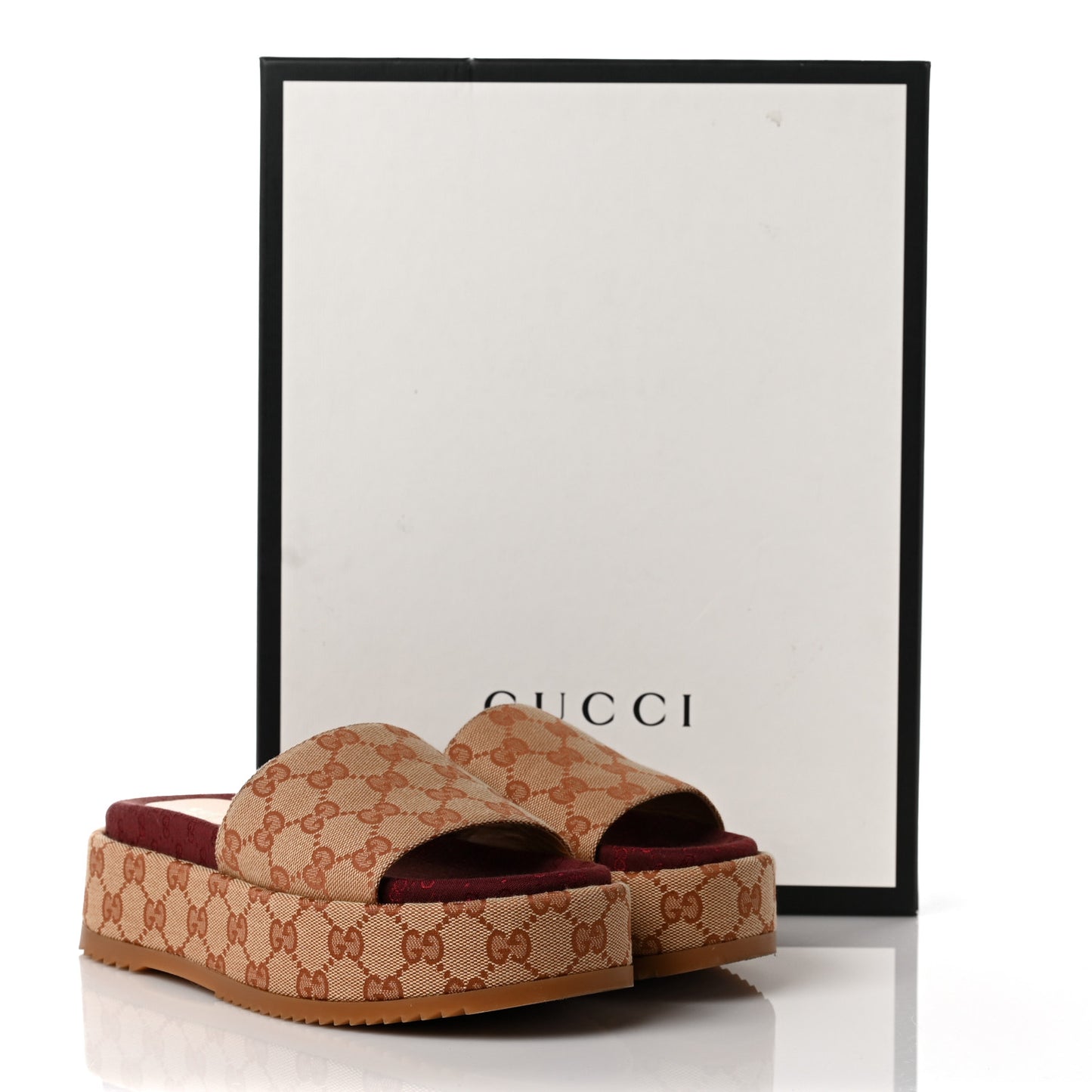 Canvas GG Monogram Angelina Platform Slide Sandals 37.5 Beige Ruggine