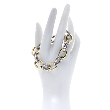 David Yurman Sterling Silver 18K Yellow Gold 17mm Extra Large Oval Link Bracelet 2 of 6