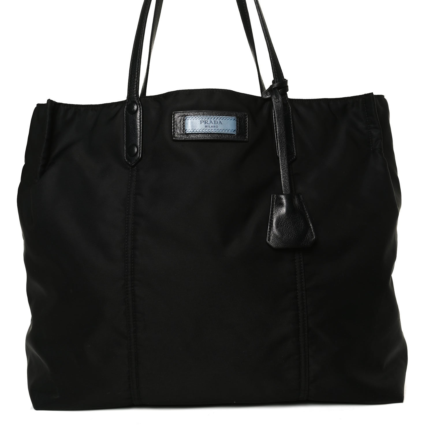 Prada Tessuto Nylon Glace Calfskin Etiquette Tote Black 10 of 16