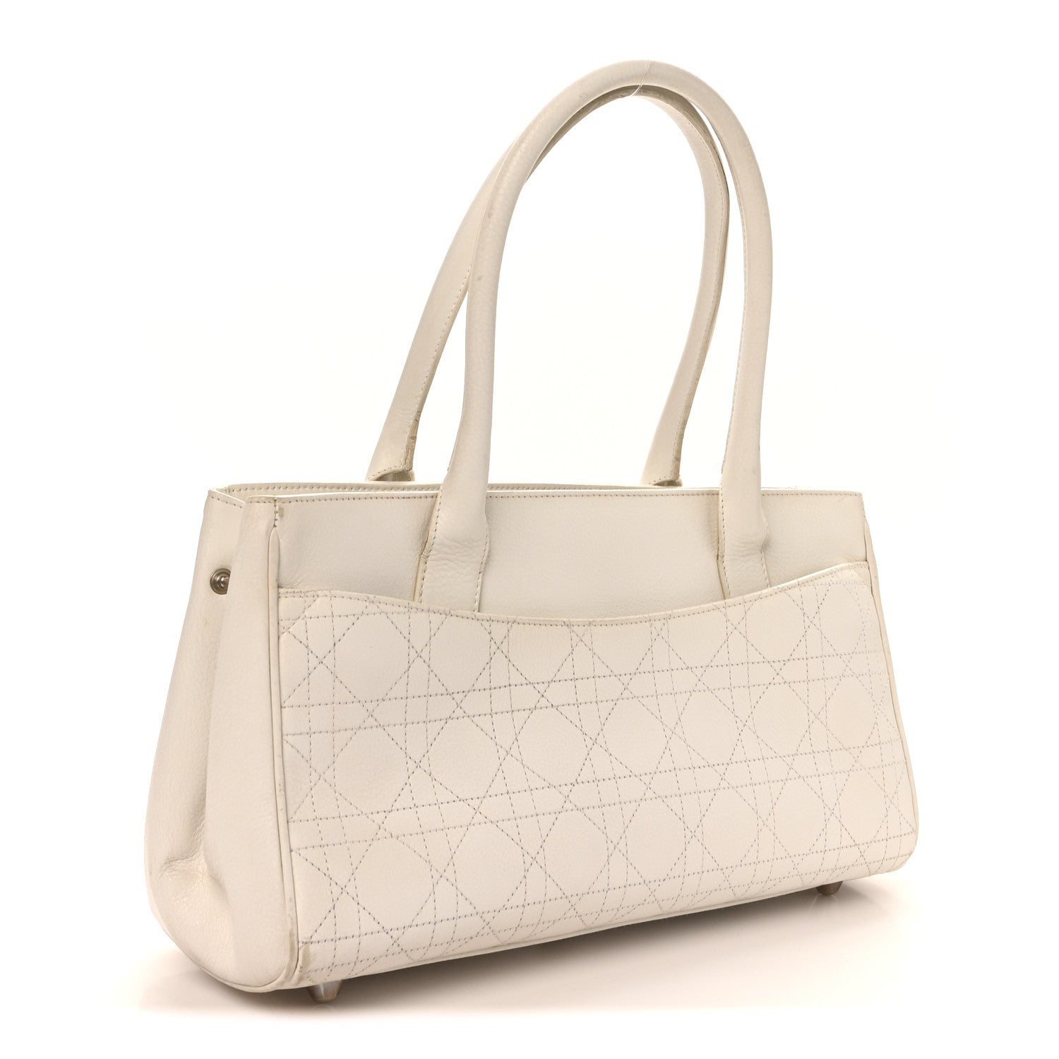 Christian Dior Calfskin Cannage D Buckle East West Tote White 2 of 10