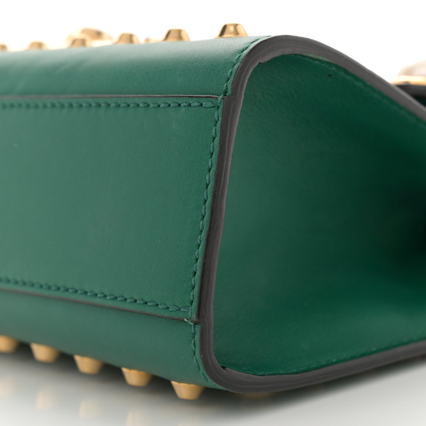 Calfskin Studded Small Padlock Shoulder Bag Emerald