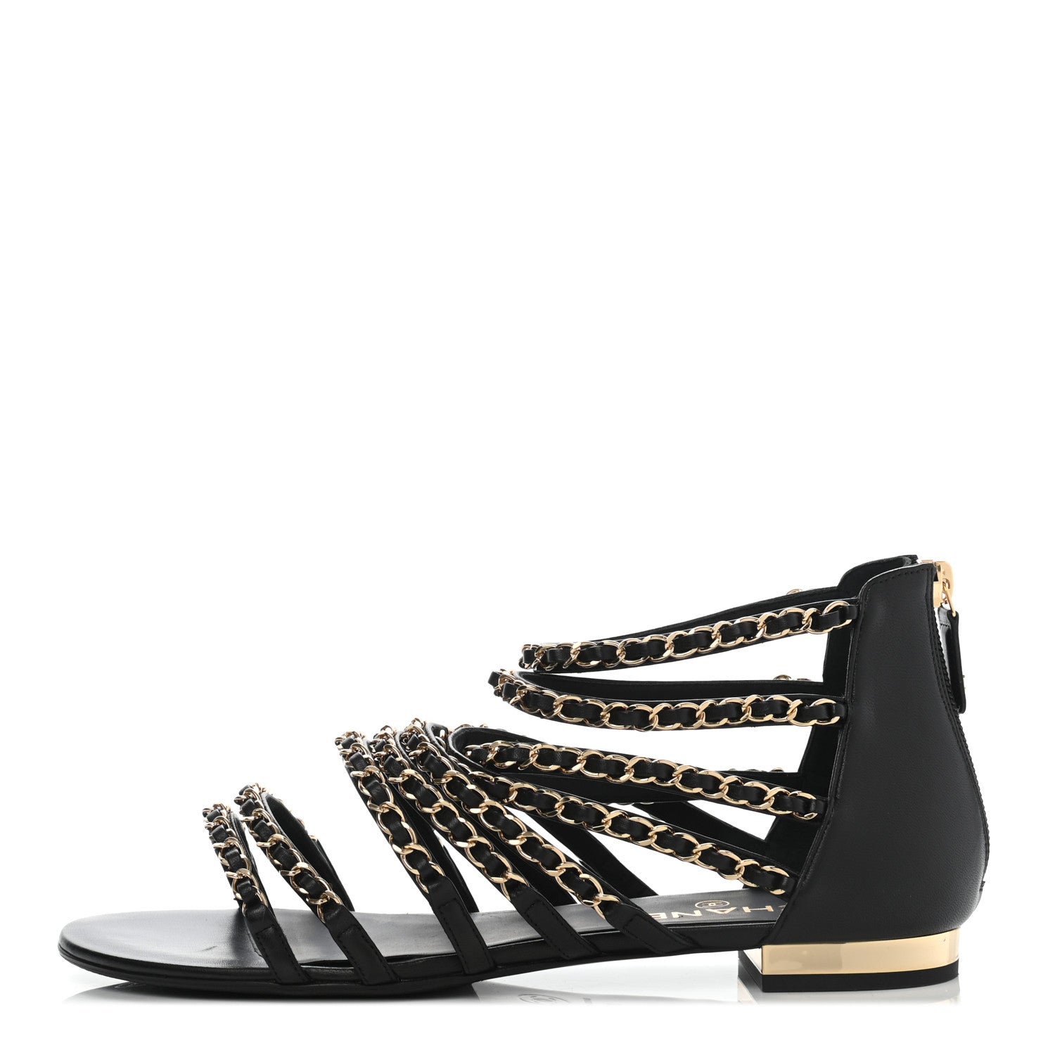 Chanel Lambskin CC Chain Sandals 39 Black 1 of 7