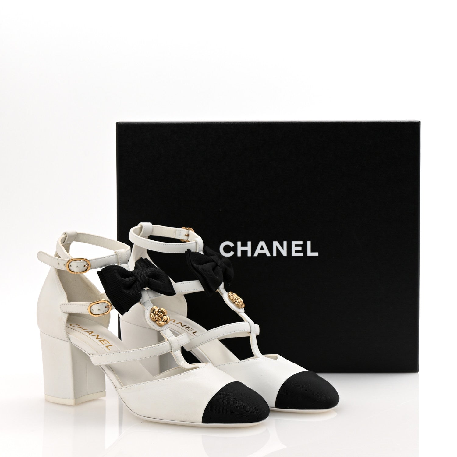 Chanel Lambskin Grosgrain Bow Camellia Mary Jane Pumps 38 White Black 11 of 11