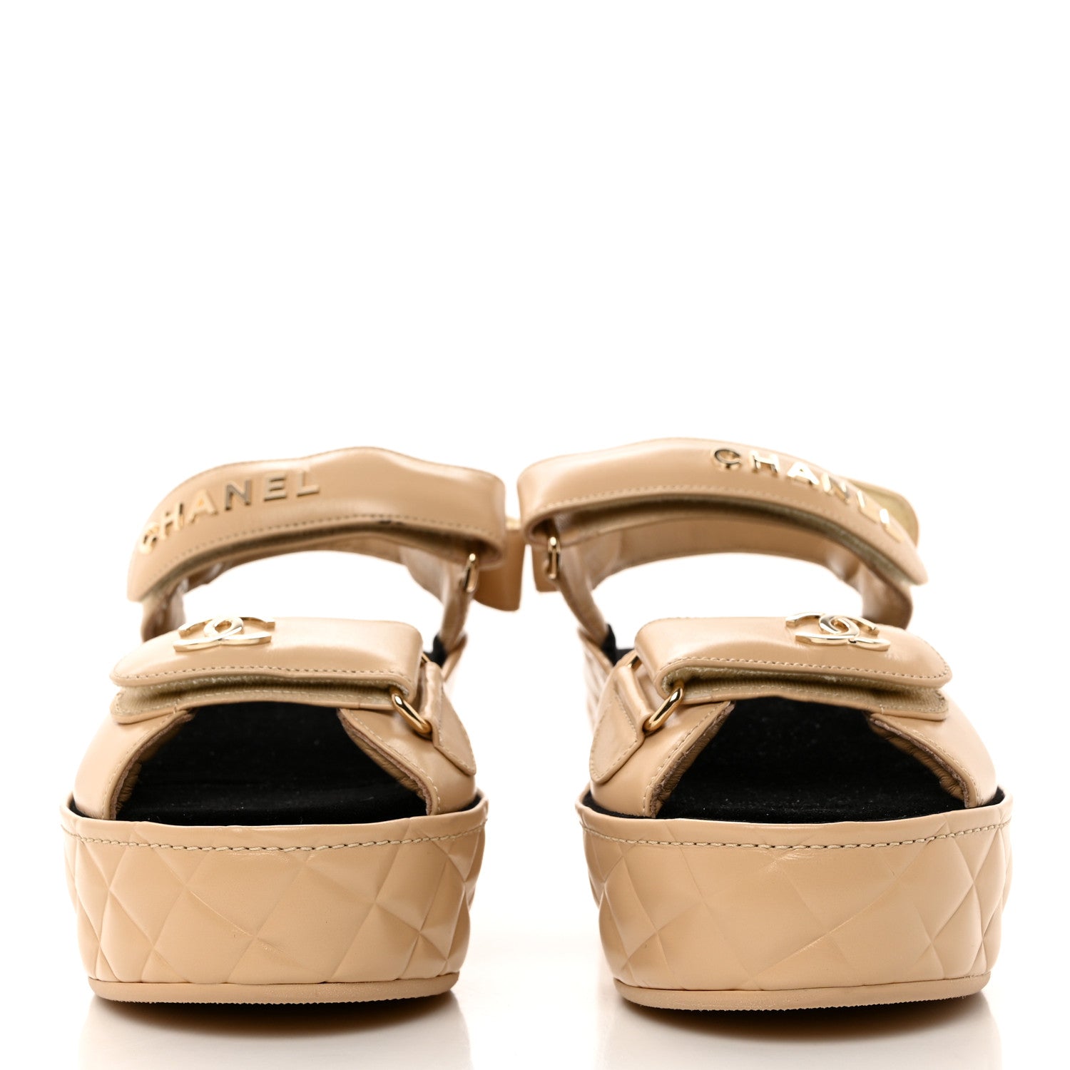 Chanel Shiny Calfskin Logo Platform Sandals 38 Beige 2 of 9