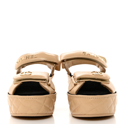 Chanel Shiny Calfskin Logo Platform Sandals 38 Beige 2 of 9
