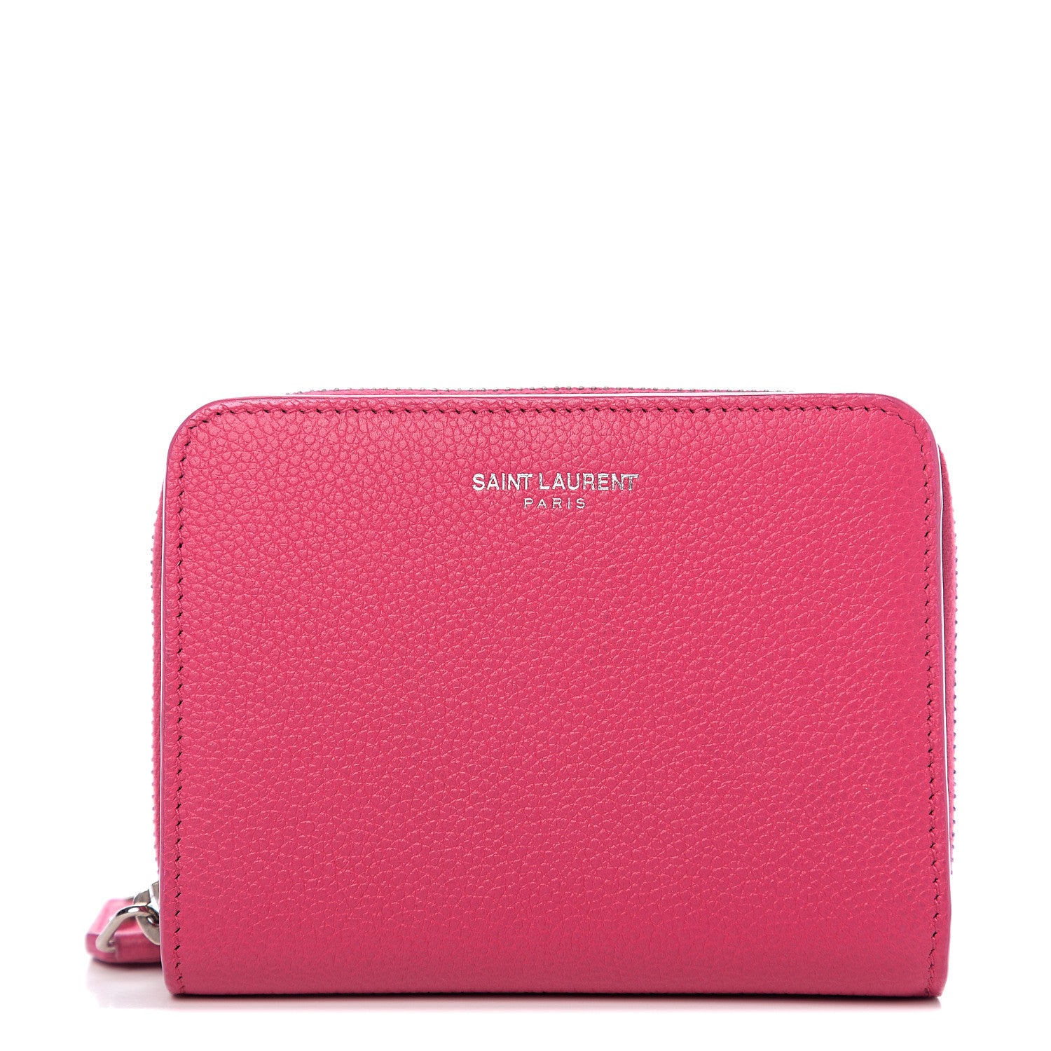 Saint Laurent Grained Calfskin Rive Gauche Compact Zip Around Wallet Fuchsia 1 of 6