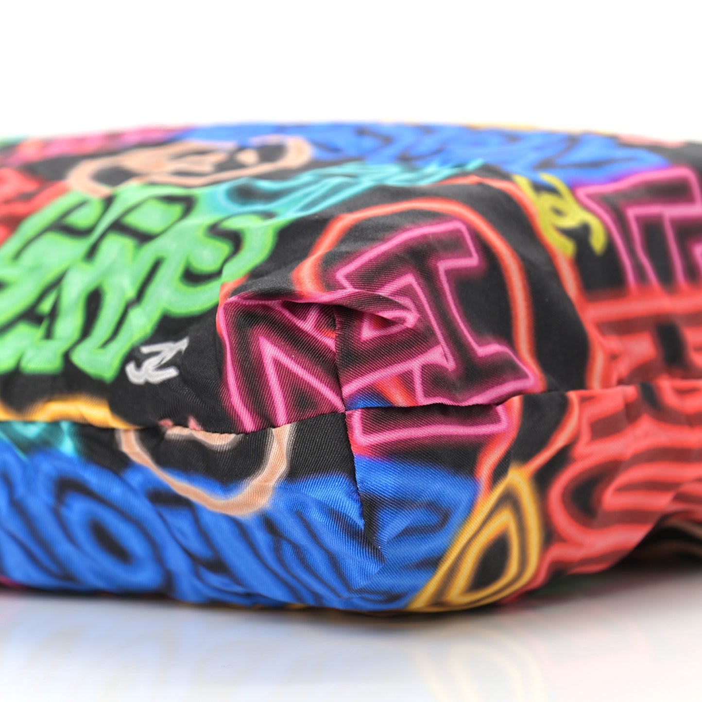 Caviar Fabric Graffiti Foldable Tote Bag With Chain Black Multicolor
