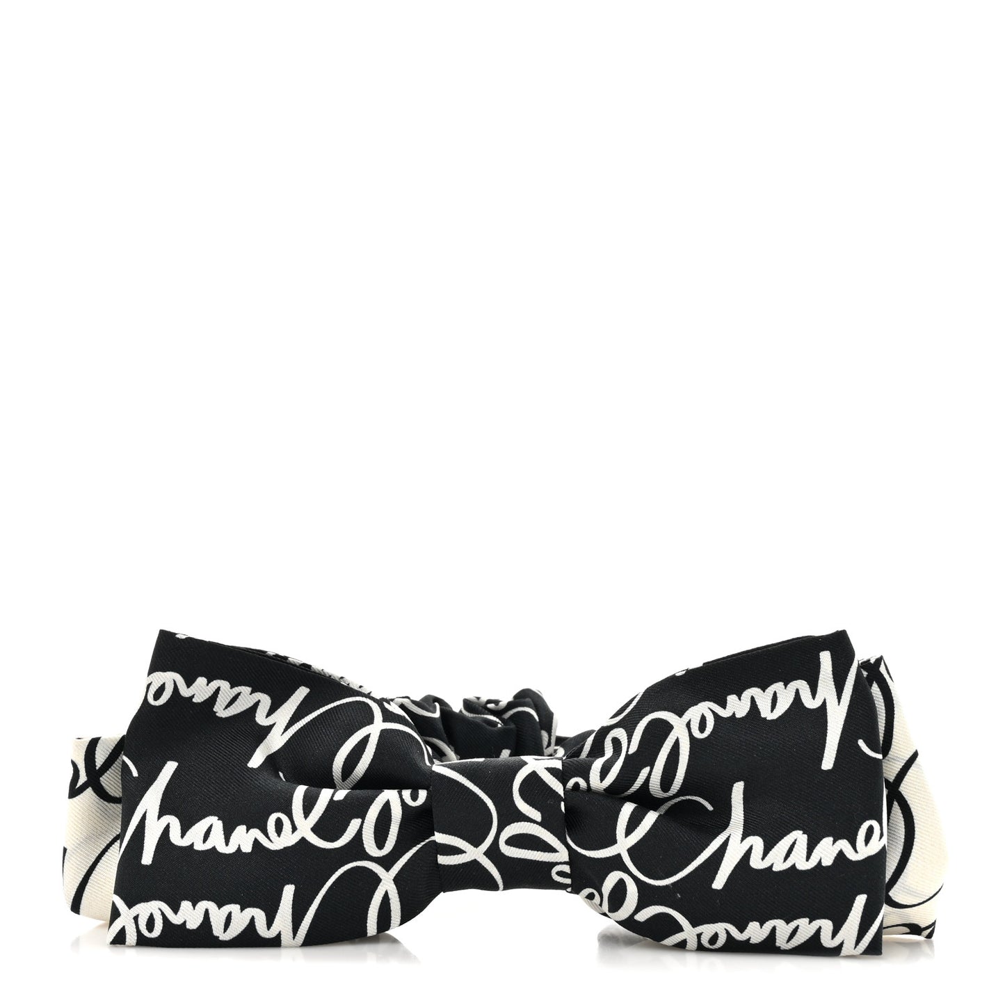 Silk Twill Logo Bow Hair Tie Black White