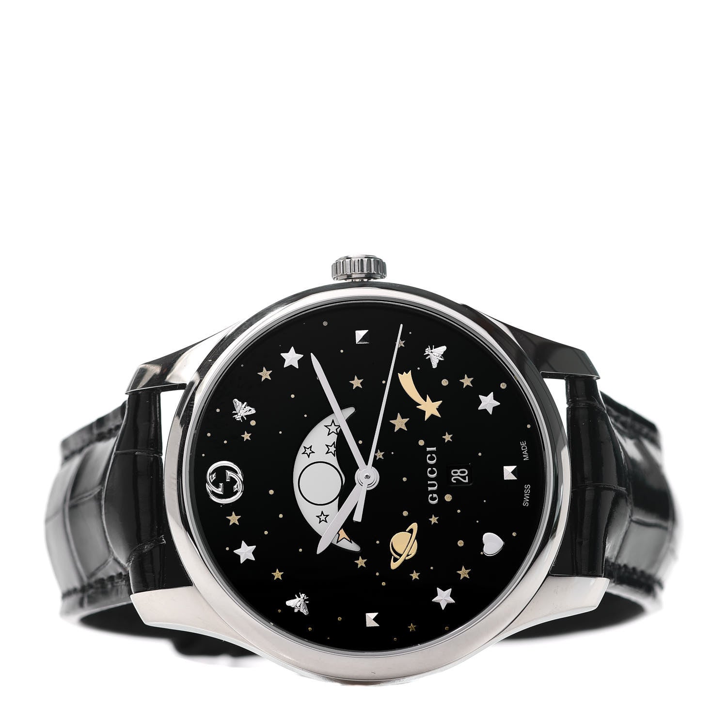 Gucci Stainless Steel Alligator 40mm G-Timeless Moonphase Star Planet Quartz Watch Black 2 of 5