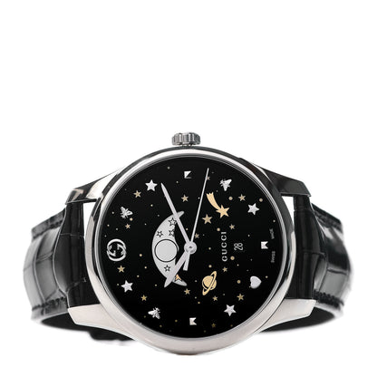 Gucci Stainless Steel Alligator 40mm G-Timeless Moonphase Star Planet Quartz Watch Black 2 of 5