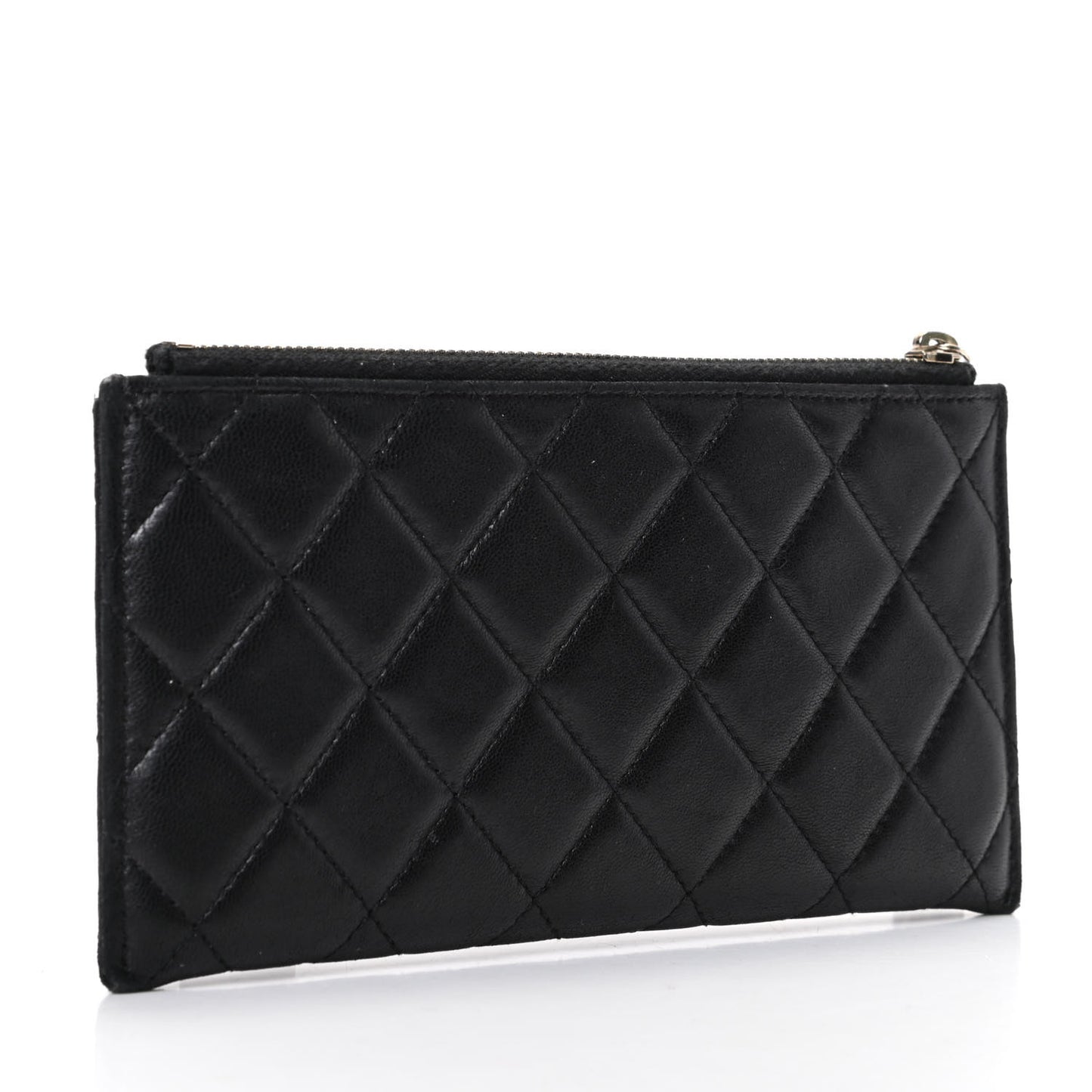 Lambskin Quilted Classic Zip Pouch Black